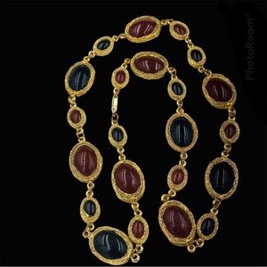 Chunky Vintage Carol Dauplaise Carnelian and Black Glass Link Necklace